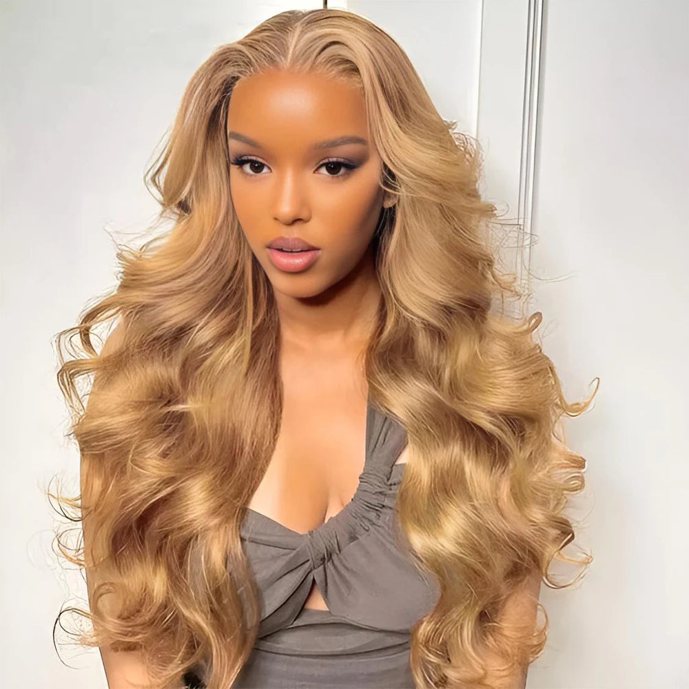 30 36 Inch #27 Honey Blonde Body Wave 13x6 Hd Transparent Lace Frontal Wig Glueless Highlight Lace Front Human Hair Wigs On Sale