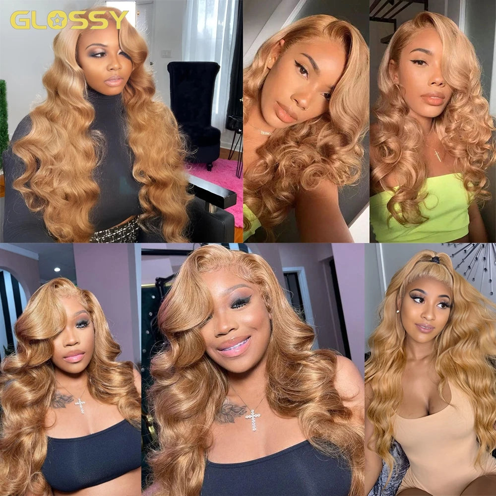 30 36 Inch #27 Honey Blonde Body Wave 13x6 Hd Transparent Lace Frontal Wig Glueless Highlight Lace Front Human Hair Wigs On Sale