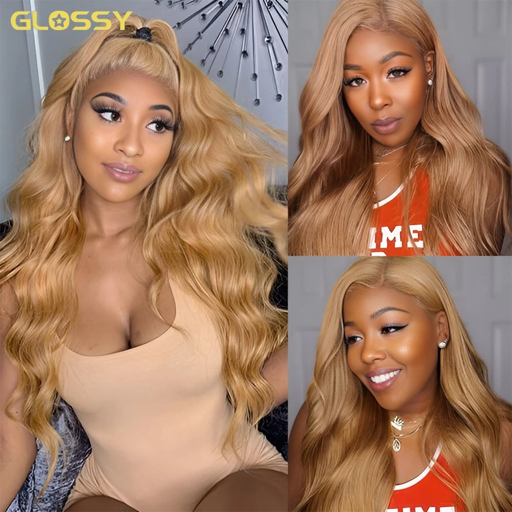 30 36 Inch #27 Honey Blonde Body Wave 13x6 Hd Transparent Lace Frontal Wig Glueless Highlight Lace Front Human Hair Wigs On Sale