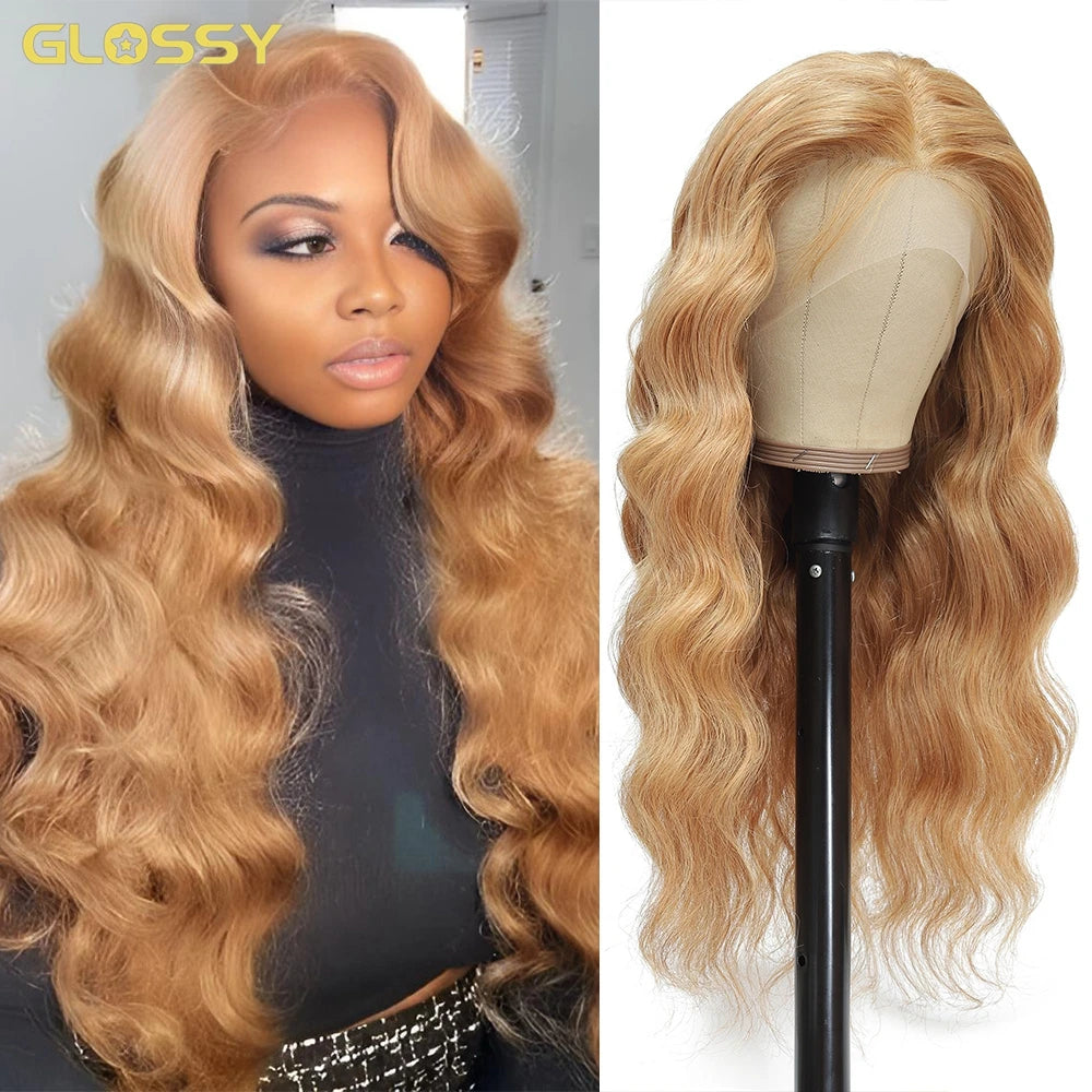 30 36 Inch #27 Honey Blonde Body Wave 13x6 Hd Transparent Lace Frontal Wig Glueless Highlight Lace Front Human Hair Wigs On Sale