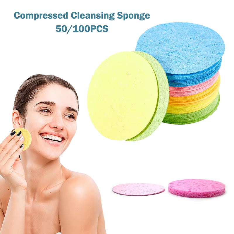 100PCS Compressed Natural Cellulose Facial Cleansing Sponges - Perfect for Makeup Removal and Skin Care!