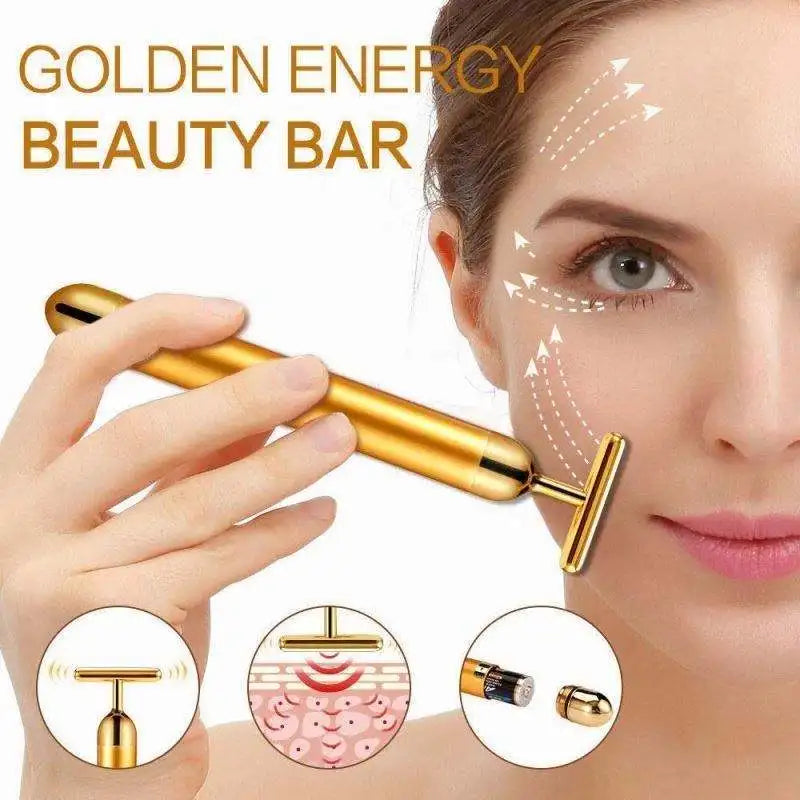 Revitalize Your Skin with the 24K Gold Vibrating Facial Massager - Lift, Firm, and Reduce Wrinkles!
