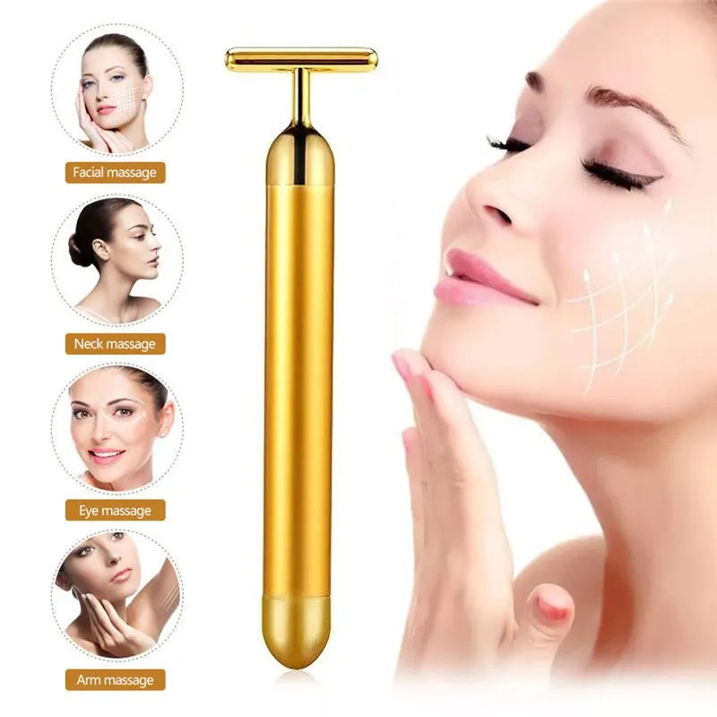 Revitalize Your Skin with the 24K Gold Vibrating Facial Massager - Lift, Firm, and Reduce Wrinkles!