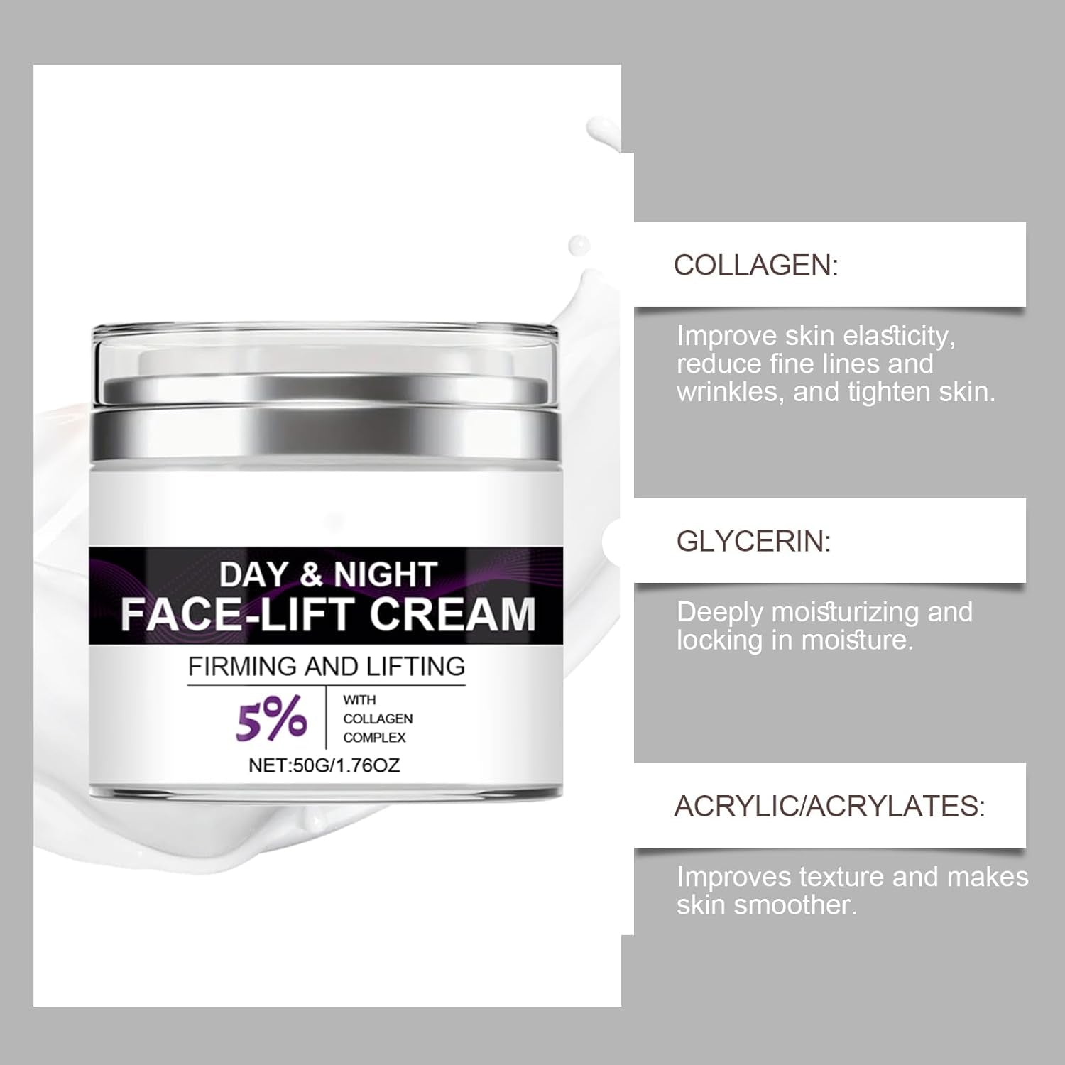 Revitalizing Firming Face Cream with 5% Collagen Complex - Anti-Aging Moisturizer for Day & Night, Reduces Fine Lines & Wrinkles, Lifts & Firms, 50G/1.76OZ